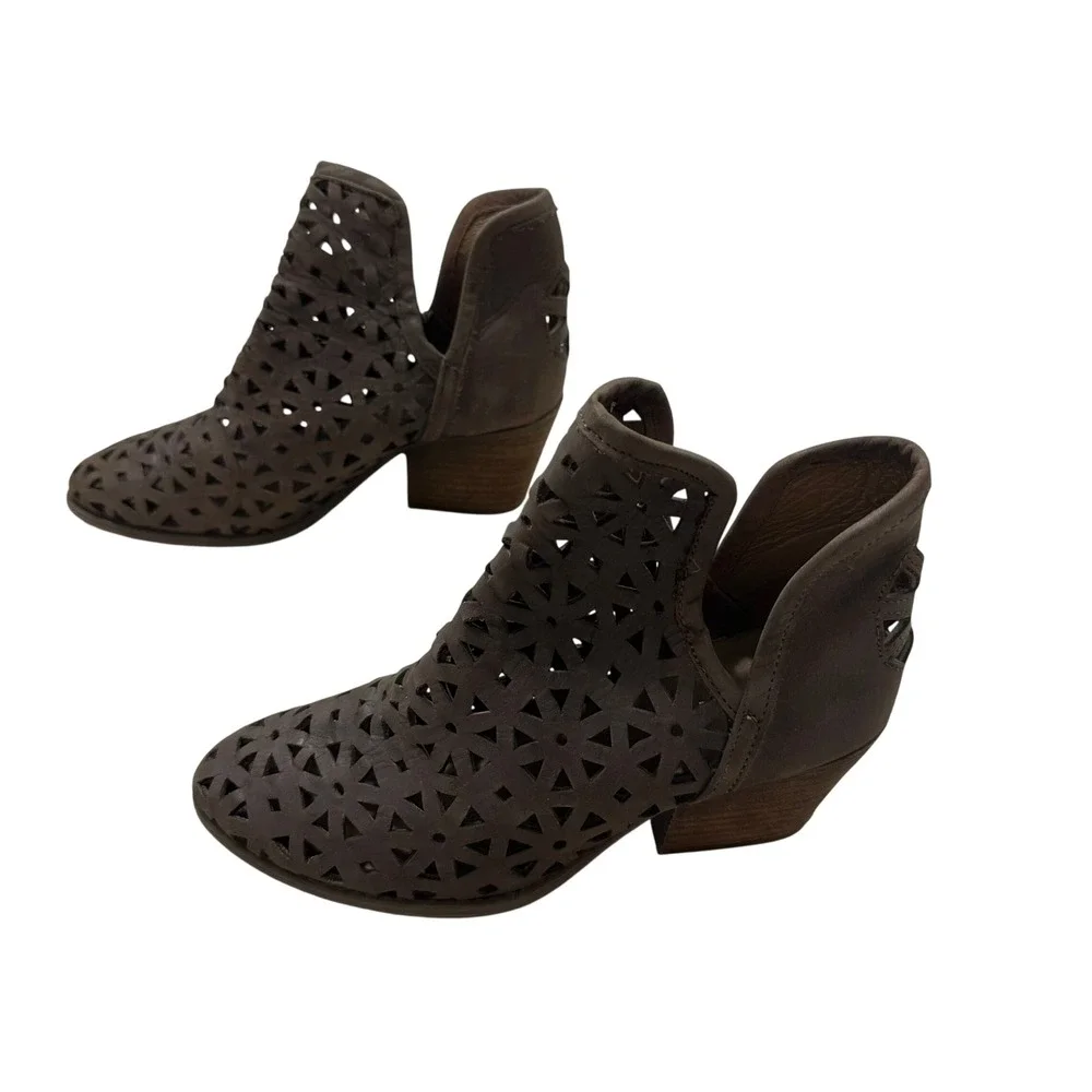 Musse & Cloud Brown Leather Laser Cut Geometric Ankle Boots Size 6 AME 37 EU